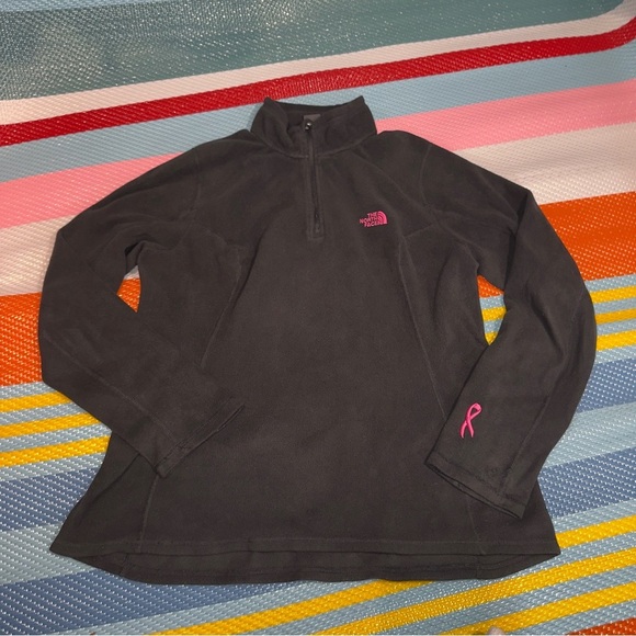 The North Face Pink Ribbon GLACIER 1/4-ZIP Black Pink Women’s Size Large - Picture 1 of 4
